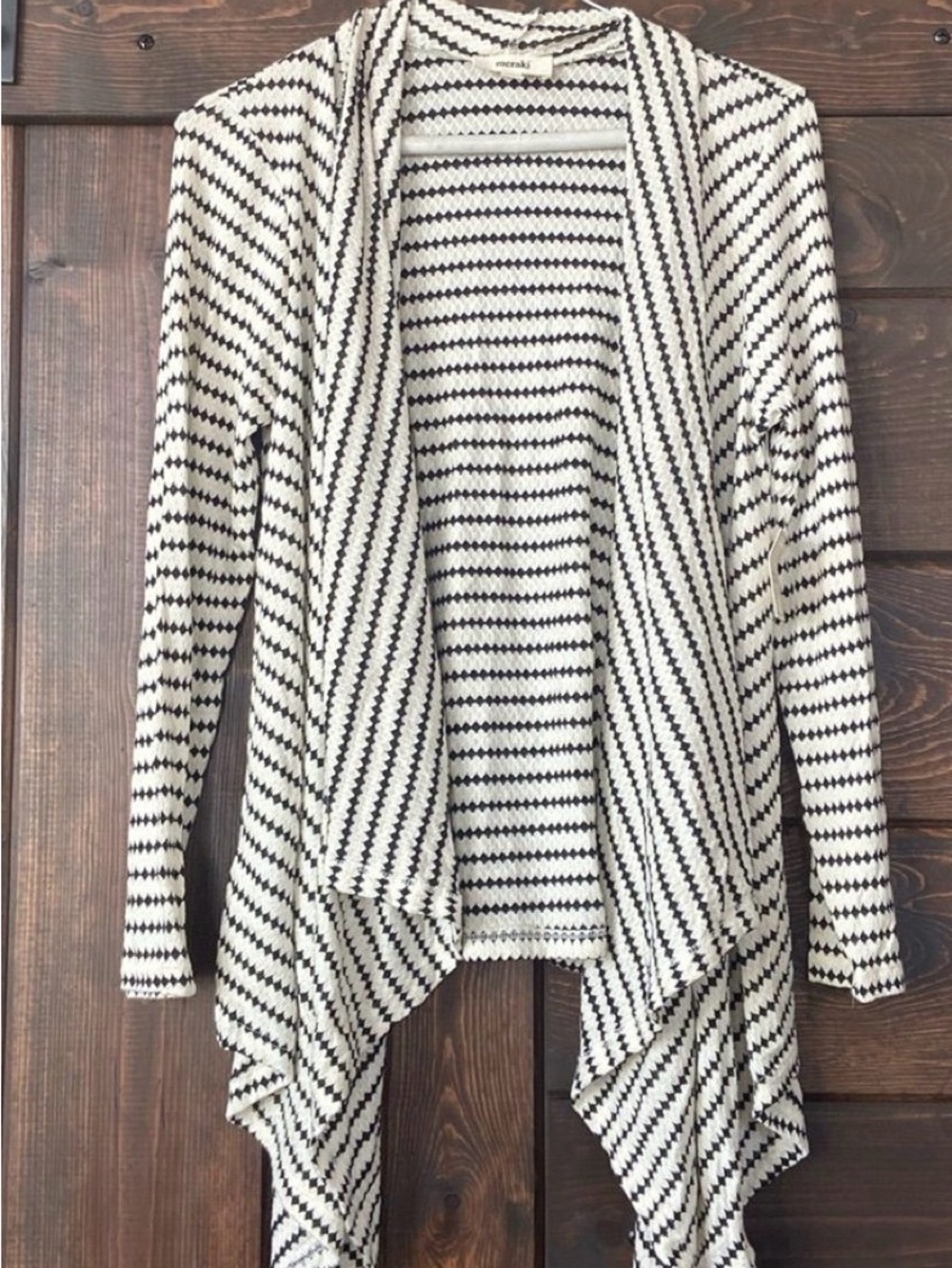 meraki Black & Cream Striped Draped Open-Front Cardigan